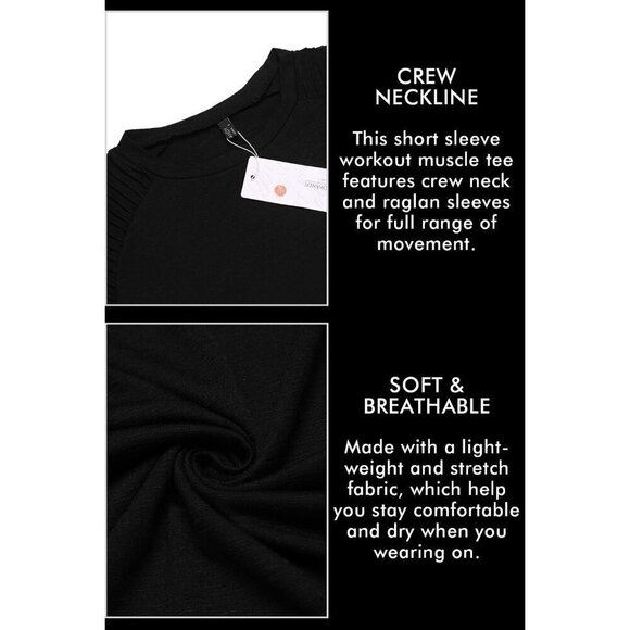 Men Black Muscle TShirt Pleated Raglan Sleeve Hipster Gym Tee Short Sleeve Shirt - Picture 6 of 7